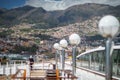 View of Madeira Island from the cruise ship with deck and woman on it foregraund Royalty Free Stock Photo