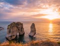 Magical sunset on Raouche, Pigeons Rock. In Beirut, Lebanon Royalty Free Stock Photo