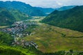 View of Mai Chau Township with paddy rice field in Northern Vietnam. Royalty Free Stock Photo