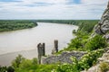 View of the Maiden Tower of Devin Castle above the confluence of Danube and Morava rivers, Bratislava