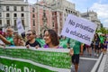 View of the main banner during Green Tide demonstration, Madrid Spain