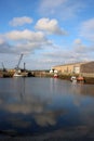 View of main basin Glasson Dock, crane and boats