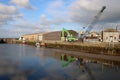 View of main basin Glasson Dock, crane and boats