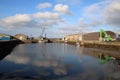 View of main basin Glasson Dock, crane and boats