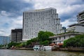 View of the main building of the luxury and exclusive Shangri-La Hotel alongside the Chao Phraya River