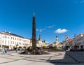 View of the main city square and the Soviet and Romanian Army Dead Heroes Memorial in the center of Banska Bystrica