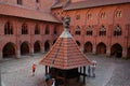 View of the main courtyard from the gallery window in the castle of the Knights Templar in Malbork. Poland.