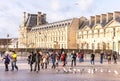 View of main courtyard of Louvre Museum in the sunny day. Paris.