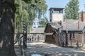 View of main gate to Nazi German concentration death camp Auschwitz I