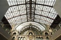 View at main hall of famous train railway station of Antwerpen, Belgium. Industrial interior with iron, glass and vintage golden Royalty Free Stock Photo