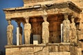 View of the main monuments of Athens (Greece). Acropolis. The Temple of Athena. The Caryatids. Royalty Free Stock Photo