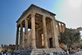 View of the main monuments of Athens (Greece). Acropolis. The Temple of Athena. Caryatids. Royalty Free Stock Photo