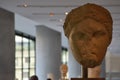 View of the main monuments and sites of Athens (Greece). Acropolis Museum. Statues sculptures vessels and coins