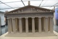 View of the main monuments and sites of Athens (Greece). Acropolis Museum. Model of the Parthenon