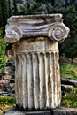 View of the main monuments and sites of Greece. Delphi. Column near the Oracle of Delphi.