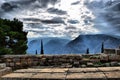 View of the main monuments and sites of Greece. Delphi. Oracle of Delphi.