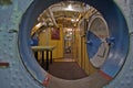 View of the main passage inside the submarine, appliances, hatches, pipelines Royalty Free Stock Photo