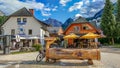 View of the main square of Kranjska Gora village in the julian alps, Slovenia