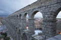 View of main square and roman aqueduct Segovia Spain Royalty Free Stock Photo