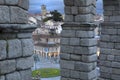 View of main square and roman aqueduct Segovia Spain Royalty Free Stock Photo