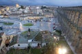 View of main square and roman aqueduct Segovia Spain Royalty Free Stock Photo