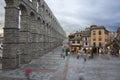 View of main square and roman aqueduct Segovia Spain Royalty Free Stock Photo