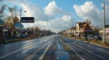 View of the main street and road in Warszawa, Warsaw, Poland