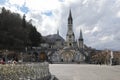 View of the main temple complex of the sanctuary in Lourdes on a sunny winter day