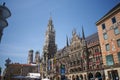 View on the main town hall with clock tower on Mary`s square in Munich, Germany