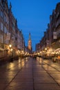 Long Lane in Gdansk at dusk