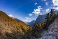 View of the majestic autumn mountains of Nepal from trekking around Annapurna