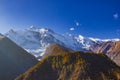 View of the majestic autumn mountains of Nepal from trekking around Annapurna