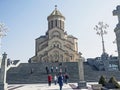 View of the majestic building of Holy Trinity Cathedral in Tbilisi