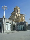 View of the majestic building of Holy Trinity Cathedral in Tbilisi