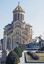 View of the majestic building of Holy Trinity Cathedral in Tbilisi