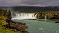 View of the majestic Godafoss waterfall near the city of Akureyri