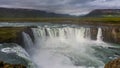 View of the majestic Godafoss waterfall near the city of Akureyri