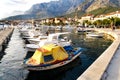 View of Makarska harbour with boats.