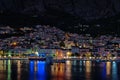 Makarska cityscape panorama, Croatia, night scene Royalty Free Stock Photo