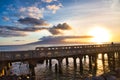 View of mala Pier and Lanai in the distance at sunset. Royalty Free Stock Photo