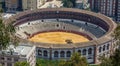 The view of Malaga`s bullring, known locally as `La Malagueta` taken from the Mirador de Gibralfaro translates to Gibralfaro View