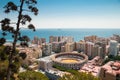 View of Malaga, Spain, with bullfighting arena Royalty Free Stock Photo