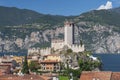 View of Malcesine and the 14th century Castle sitting on the edge of the beautiful lake Garda in Italy, Europe Royalty Free Stock Photo