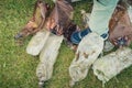 View of male feet trampling a bunch of plastic bottles/Concept ecology. View of male feet trampling a bunch of plastic bottles