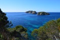 View of Malgrats Islands from Mallorca with waves from the Mediterranean Sea Royalty Free Stock Photo