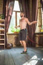 View of man doing cardio workout with jumping rope. Royalty Free Stock Photo