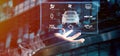 Man holding a Dashboard smartcar interface dashboard 3d rendering Royalty Free Stock Photo