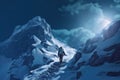 hiking group landscape mountain snow winter nature adventure sport blizzard. Generative AI.