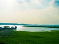 View of Mangla Dam with Boat, Mirpur, Azad Kashmir, Pakistan Royalty Free Stock Photo