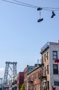 View of the Williamsburg Bridge from the 6th St in the Williamsburg neighborhood. New York City. Usa Royalty Free Stock Photo